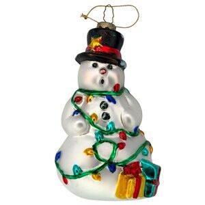 5" Snowman Christmas Ornament Blown Glass Tree Hand Painted VTG